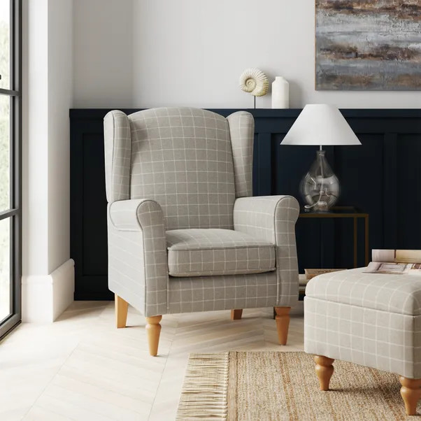Oswald Window Pane Check Wingback Armchair | Dunelm (migrated)