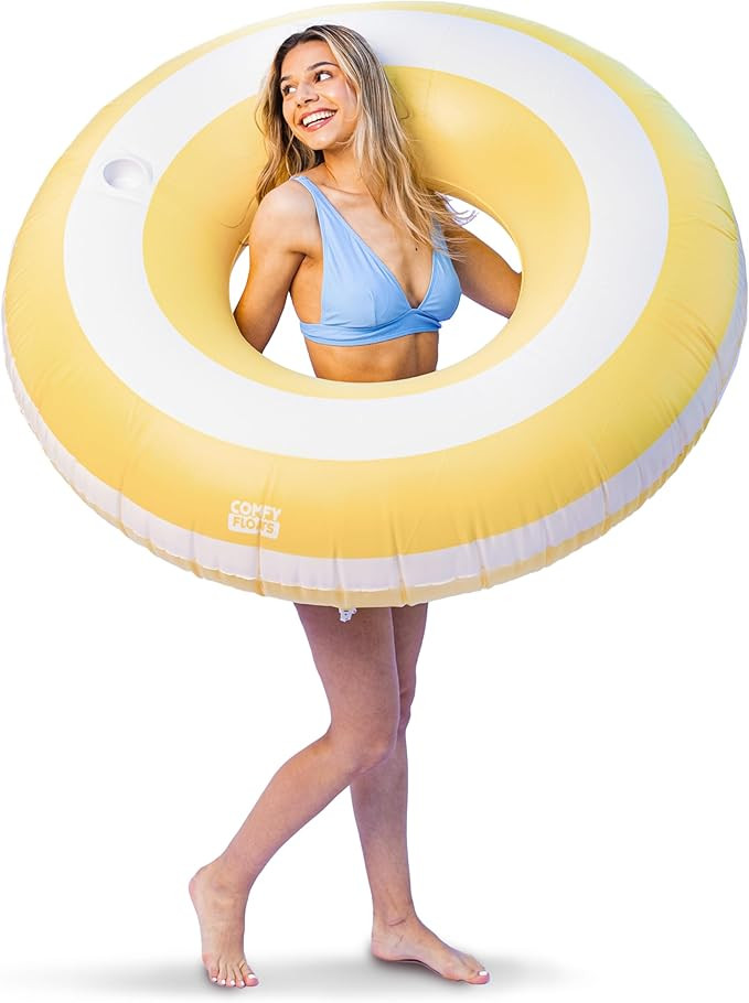 Comfy Floats 2 Pack of Giant Inflatable Yellow Stripe Tube Floats, Donut Style Pool Floats - Yell... | Amazon (US)
