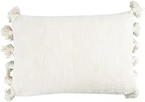 Creative Co-Op Cotton Woven Slub with Plush Tassels Pillow, 1 Count (Pack of 1), Cream | Amazon (US)
