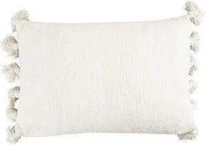 Creative Co-Op Woven Cotton Slub Lumbar Pillow with Tassels, Cream | Amazon (US)