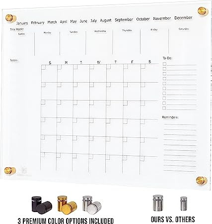 Premium 24" x 18" Clear Acrylic Dry Erase Wall Calendar | Whiteboard Calendar | Monthly Planner f... | Amazon (US)
