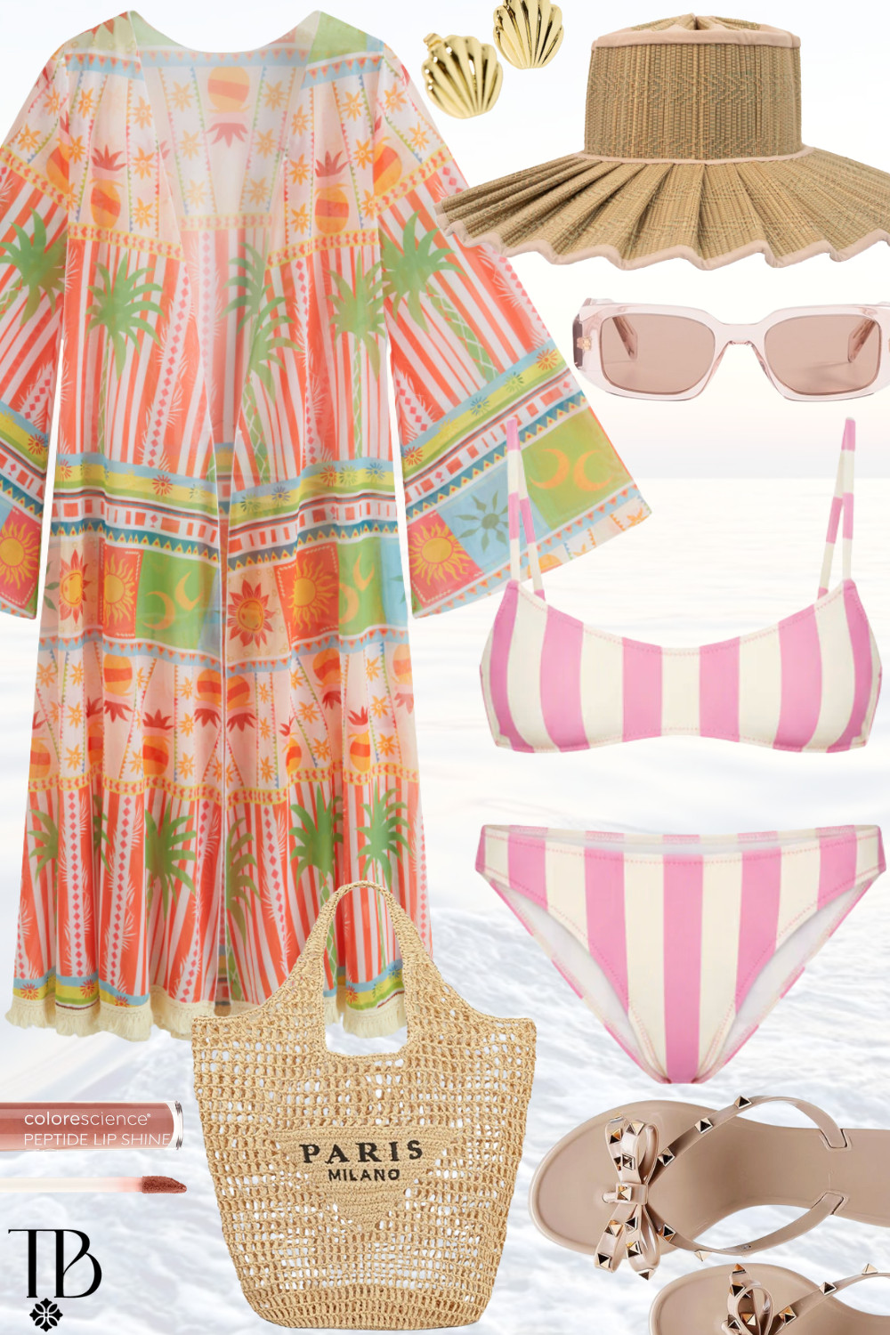 Beachy, breezy, and made for sunny getaways 🌴✨ This colorful cover-up paired with a pink striped bikini is giving effortless vacation energy. Finished with woven textures, neutral slides, and soft glam essentials — perfect for beach days, pool lounging, or resort strolling. 🌊👒

 

 #LTKdayinmylife #LTKootd #LTKTravel