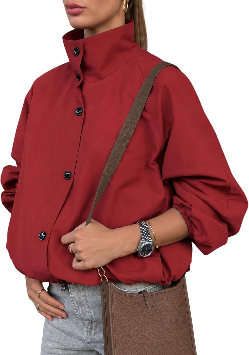 Daacee Women Funnel Neck Windbreaker Jacket Lightweight Bomber Jackets | Amazon (US)