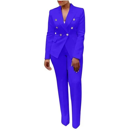 Women Pants Suits Two Piece Sets for Women Spring Clothing Set Female Long Sleeve Blazer Sets Notched Lapel Neck Business Suit Sets Casual Pant Style S_2 Women s Tracksuits Blue XL | Walmart (US)