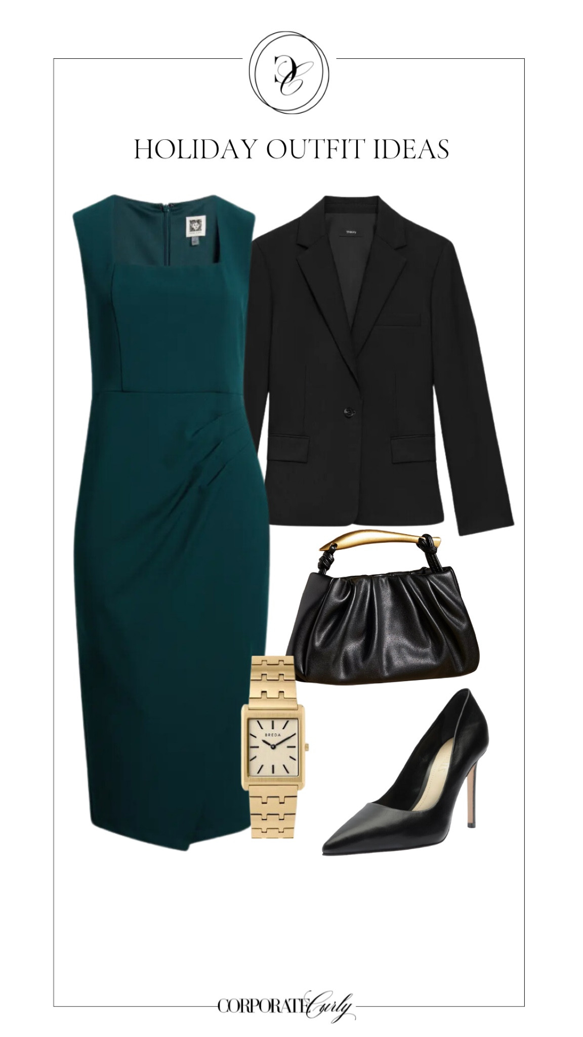 Step into the season of celebrations with this polished holiday look! A chic square-neck pleated dress, a tailored crepe blazer, and sleek leather stiletto heels make for the perfect work-to-party ensemble.  #HolidayWorkParty #ChicHolidayStyle #OfficeToParty #PleatedDress #TailoredBlazer #StilettoHeels #SophisticatedStyle #HolidayFashion #WorkPartyLook #FestiveChic



#LTKParties #LTKWorkwear #LTKHoliday