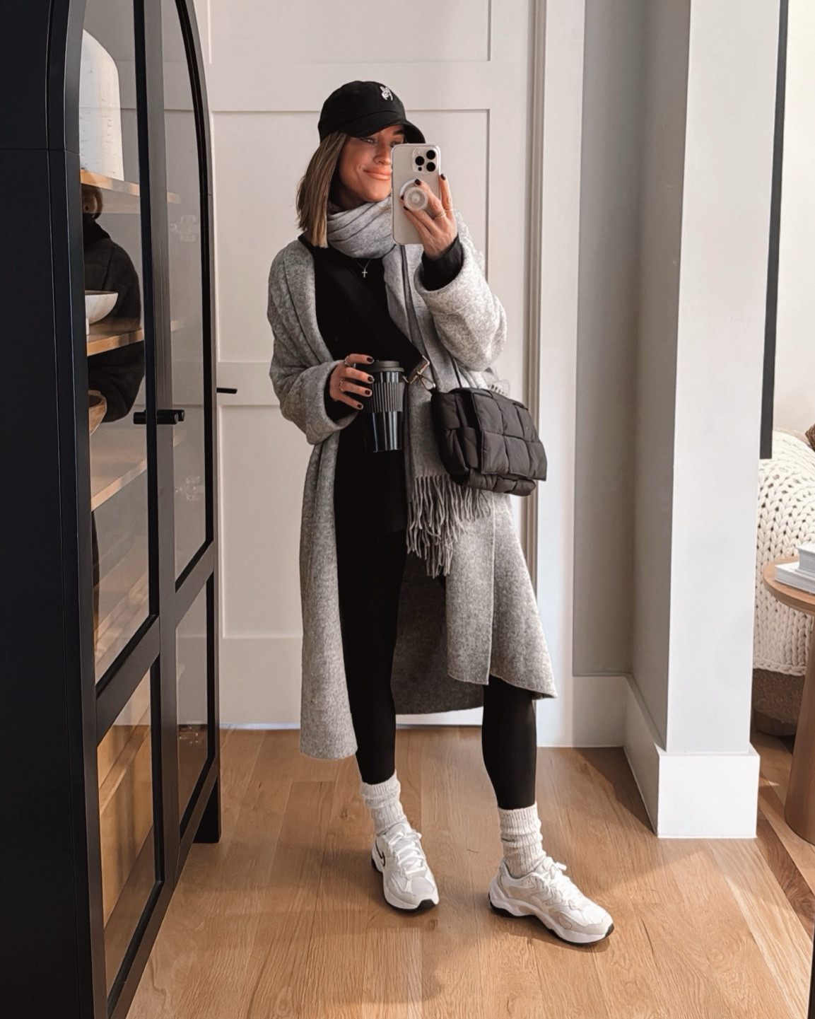 Cozy winter uniform 🖤 I have this sweater  in two colors and it’s such a fall and winter staple for me, I LOVE it! Wearing size small. I’m in a medium in the men’s long sleeve tee!