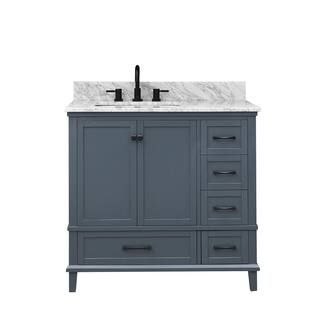 Merryfield 37 in. W x 22 in. D x 35 in. H Bathroom Vanity in Dark Gray with Carrara White Marble ... | The Home Depot