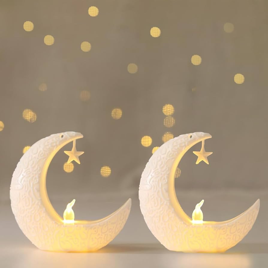 Mini Ramadan Lantern for Centerpiece, 3.94In Moon Shape LED Eid Hanging Lamp for Home Eid Ramadan... | Amazon (UK)