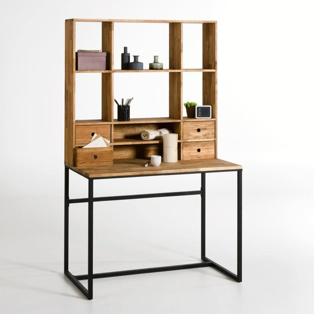 Bureau chêne et métal, avec rehausse, Hiba | La Redoute (FR)
