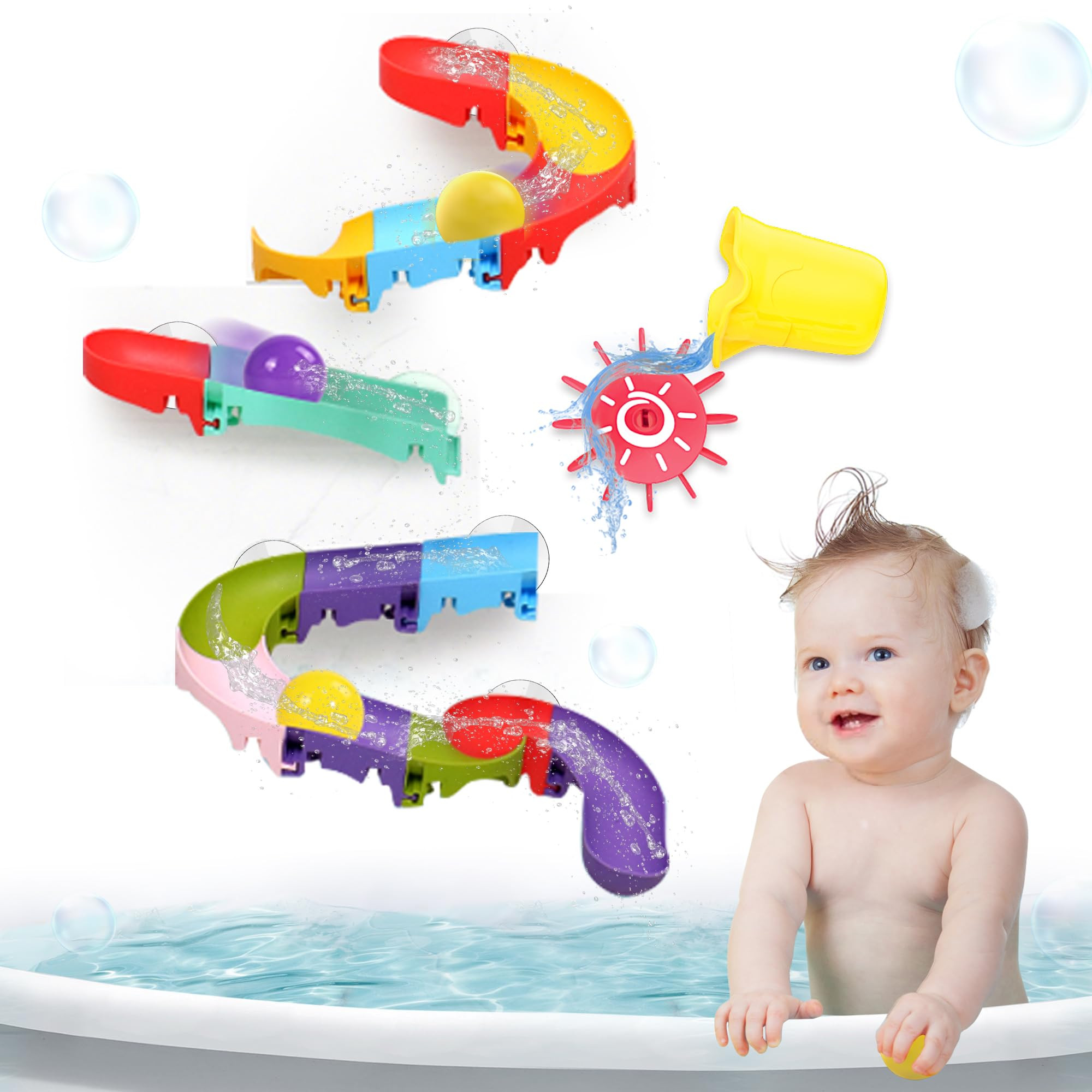 Toddler Bath Toys, Bathtub Toys Ball Slide Track, DIY Shower Toys with Suction Cups, Christmas Bi... | Amazon (US)