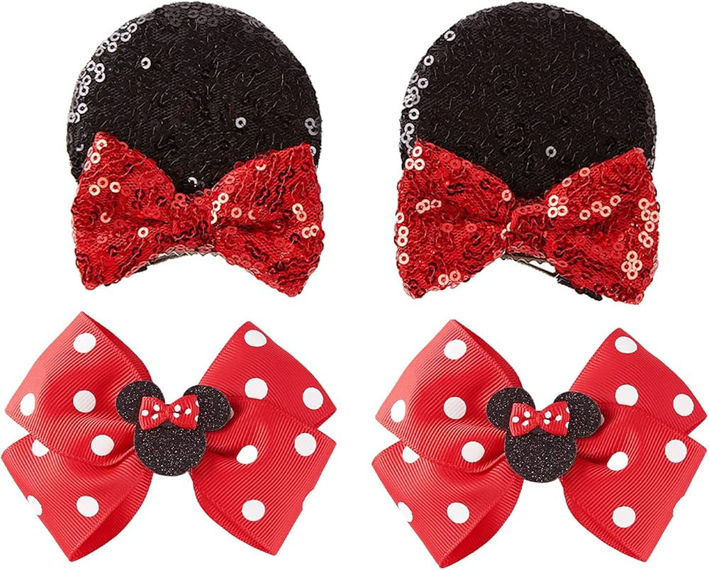 2 Pairs Mouse Ears Hair Clips & Mouse Hair Bows Barrettes for Women Girls Costume Accessories Bir... | Amazon (US)