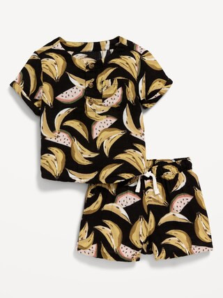 Printed Double-Weave Henley Top and Shorts Set for Baby | Old Navy (US)