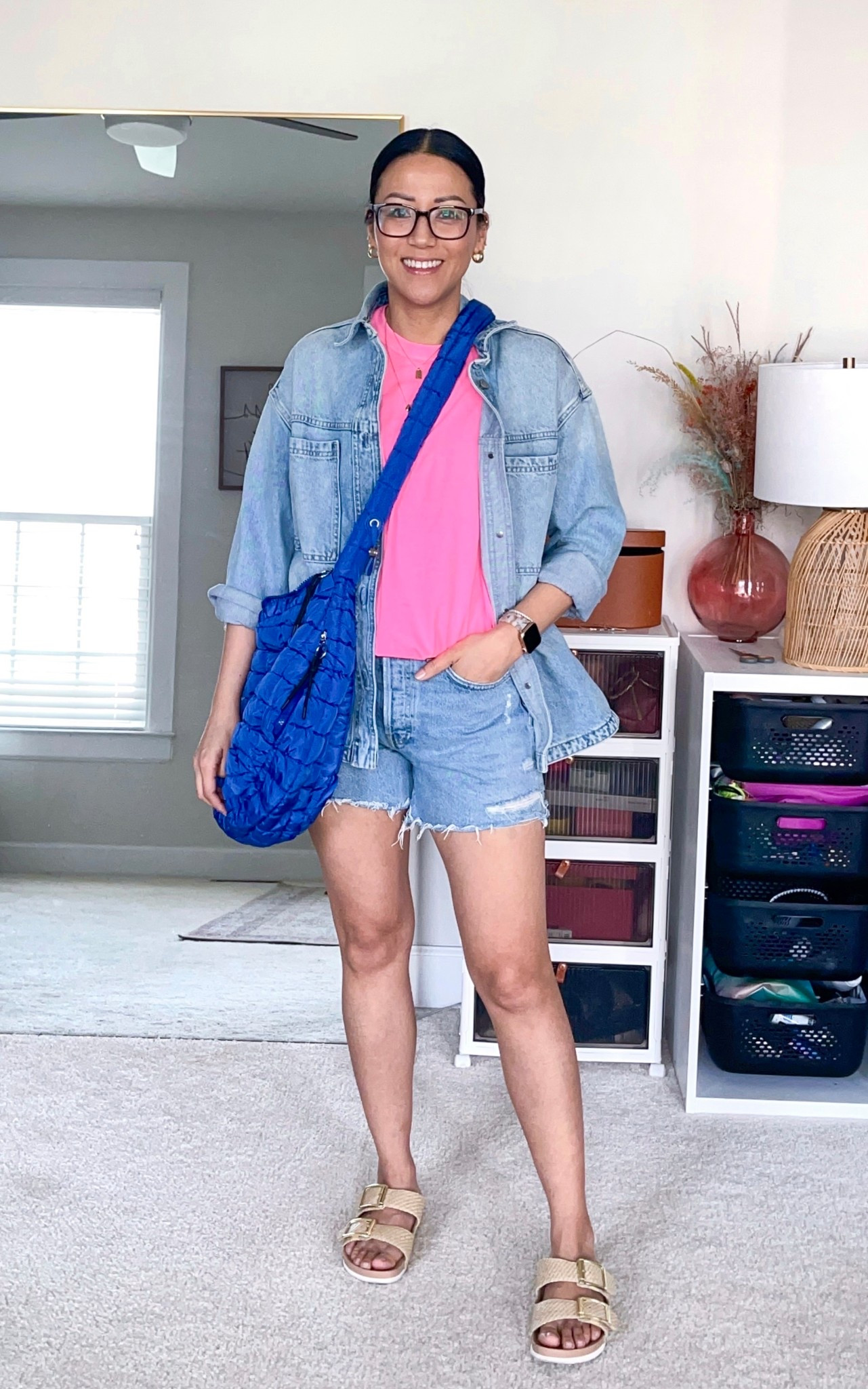 Size XS tee (oversized fit)
Size 26 shorts
Sandals are true to size
Jacket is older 

#LTKFindsUnder50 #LTKSaleAlert #LTKSeasonal