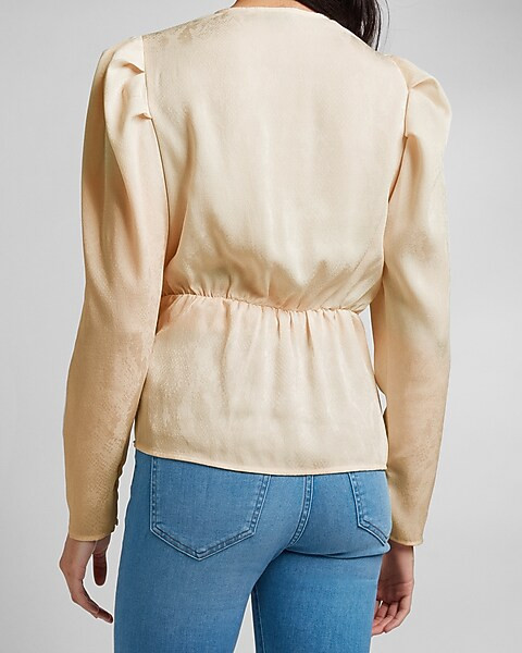 Snakeskin Jacquard Puff Shoulder Wrap Front Tie Top | Express