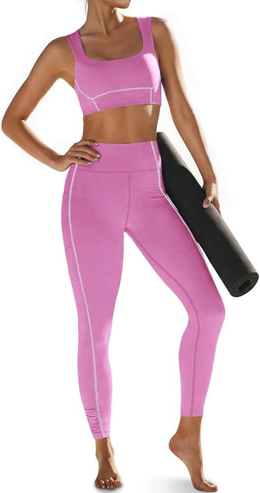 Aoysky Womens Buttery Soft 2 Piece Workout Sets Sports Bras and High Waisted Leggings with Pocket... | Amazon (US)