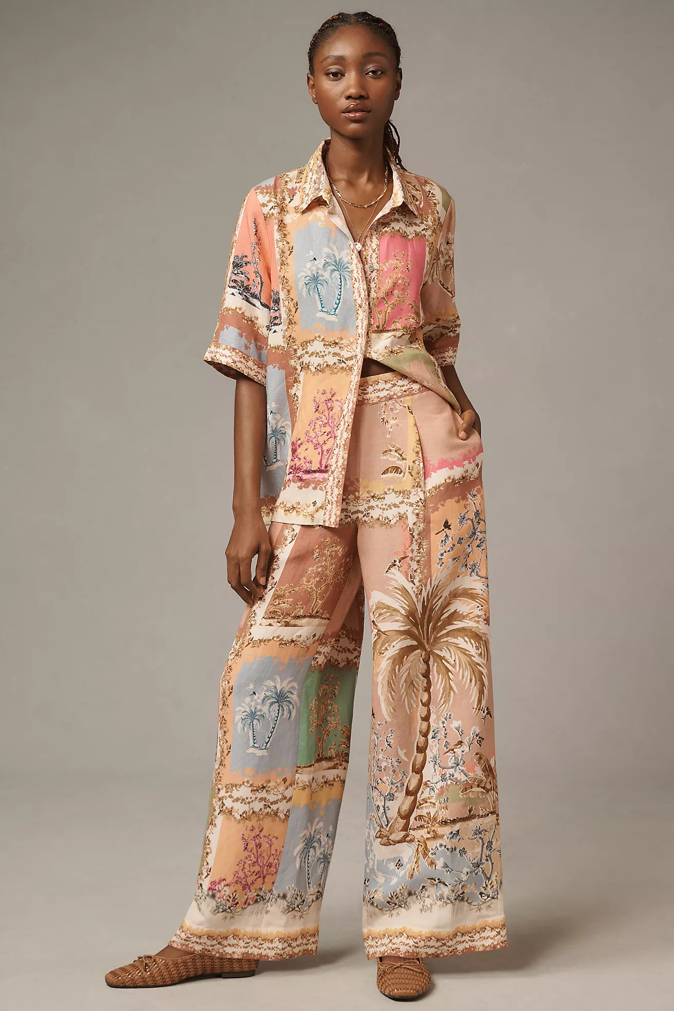 Ranna Gill Palm Beach Printed Linen Wide-Leg Pants | Anthropologie (US)