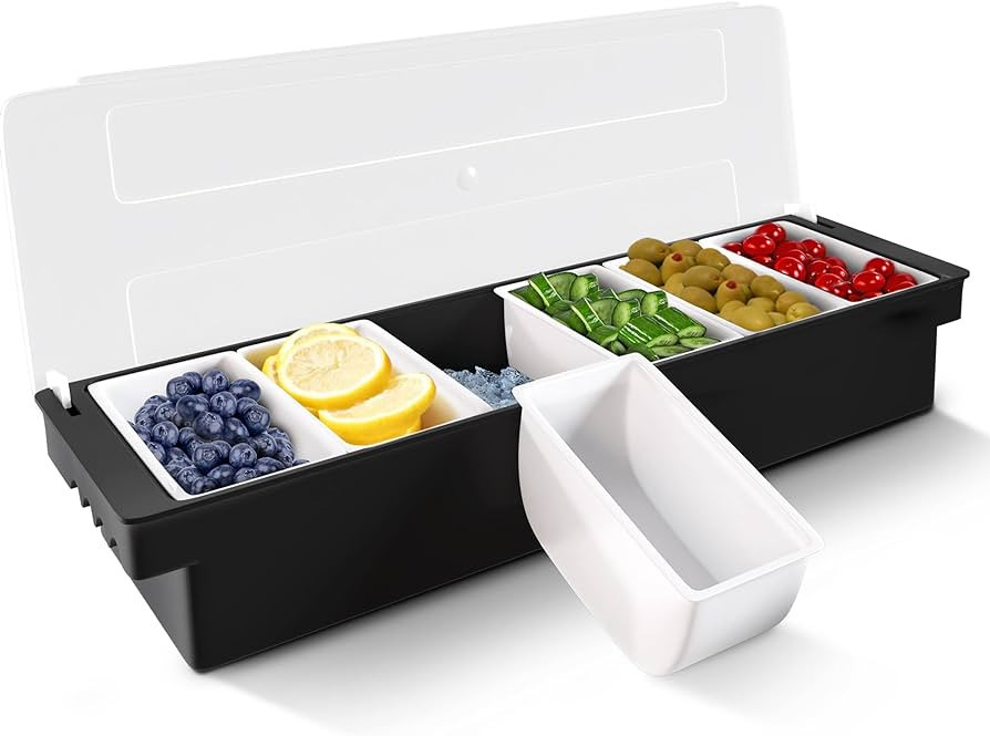 Ice Cooled Condiment Serving Container Chilled Garnish Tray Bar Caddy for Home Work or Restaurant | Amazon (US)