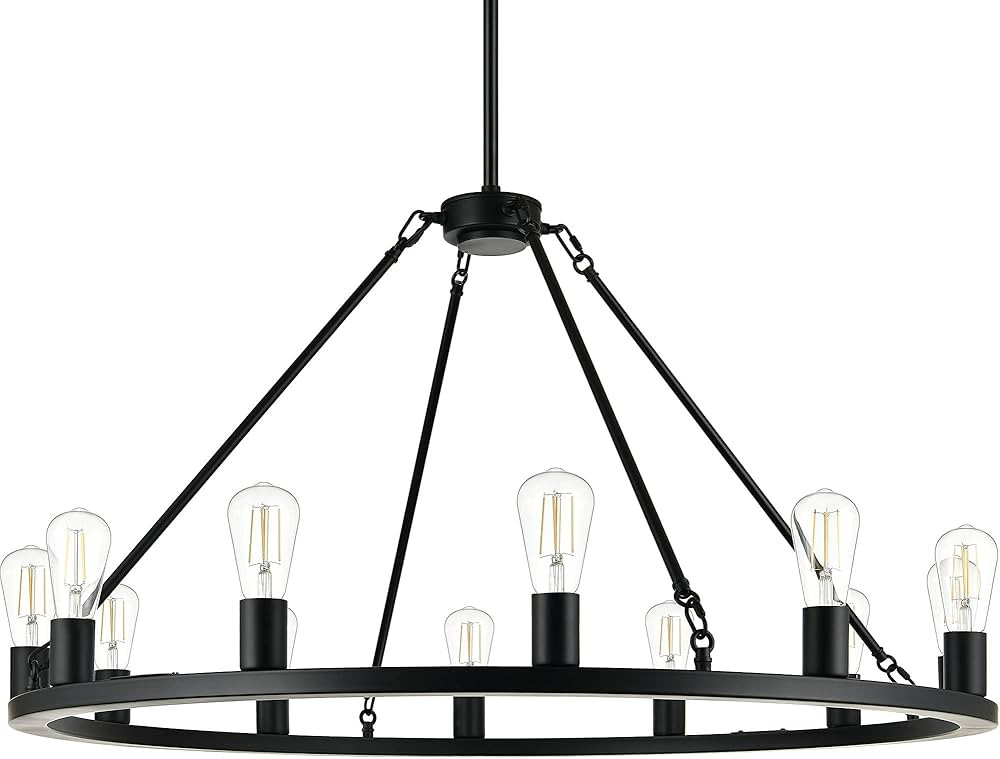 Linea di Liara Sonoro Black Chandelier Dining Room Light Fixture Large Wagon Wheel Chandelier Rus... | Amazon (US)