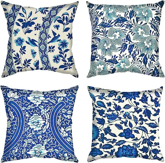Blue and White Porcelain Throw Pillow Cover Cushion Covers Traditional Chinese Calligraphy Cultur... | Amazon (US)