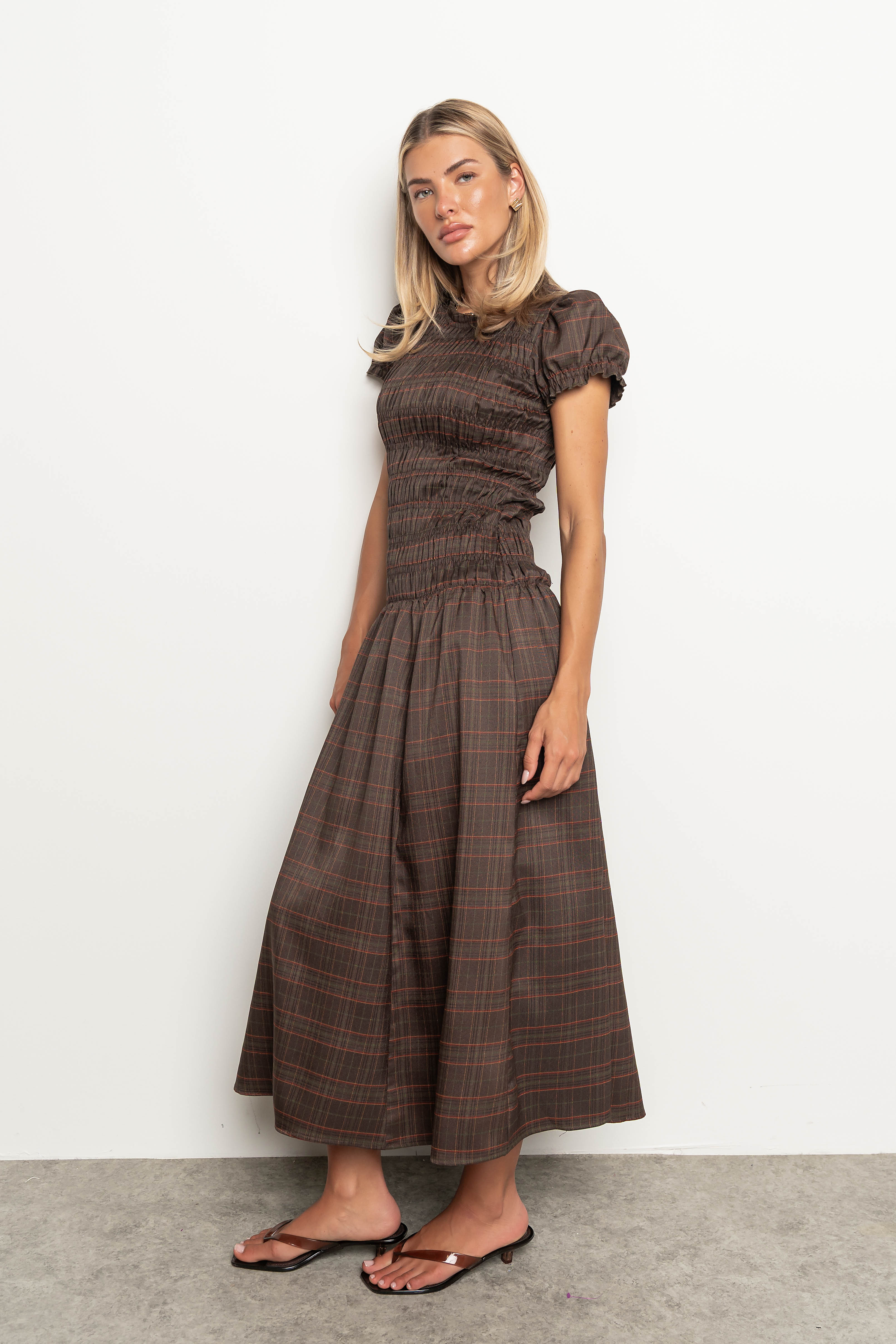 Opal Gingham Maxi Dress in Dark Brown | Böhme US