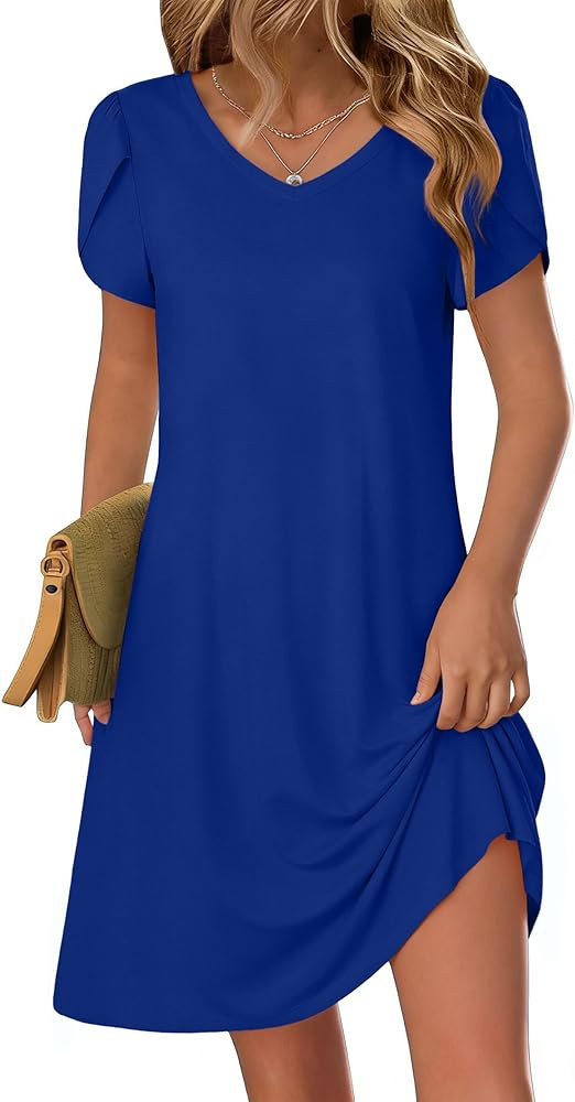 Zeagoo Womens Summer A-Line Dress with Pockets Mini Short Sleeve Dresses Flowy Beach Swing Dress ... | Amazon (US)