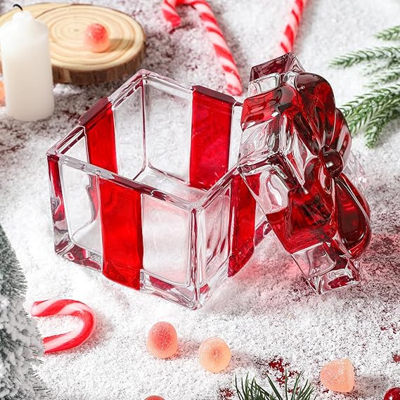 Christmas Glass Candy Jars, Bowknot Square Christmas Theme Glass Jar for Holiday Desserts, Cookie... | Amazon (US)