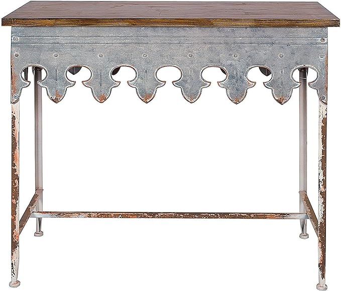 Creative Co-Op Metal Scalloped Edge Table with Wood Top, Distressed Zinc | Amazon (US)
