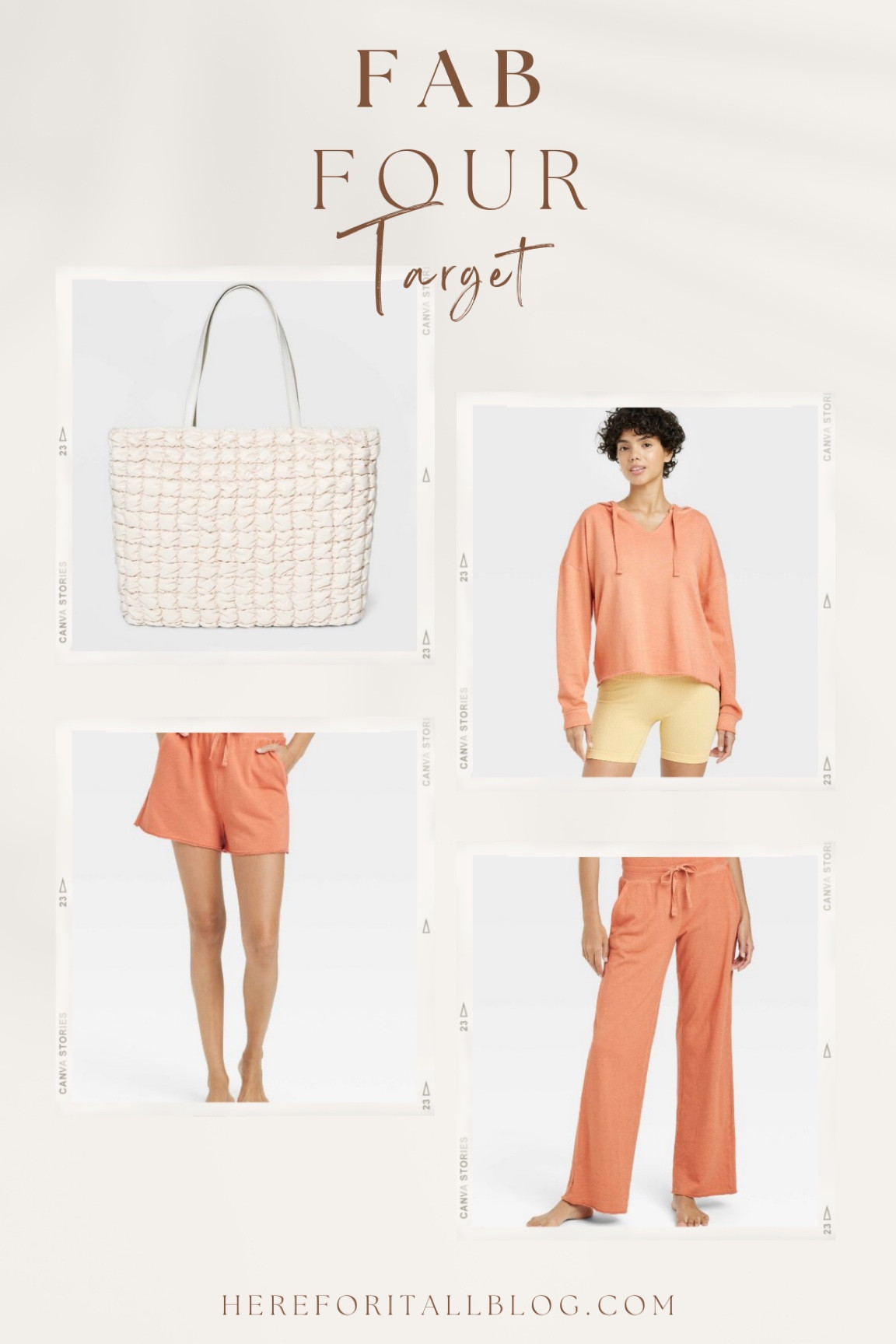 Found these pieces at Target over the weekend and am in love! The bag is the smaller version of the uber popular weekender/traveler bag. Same fun material but in a perfectly sized tote! It has a padded laptop section and has been my ‘go to' bag lately. In the terry sweats I went with size XS on the pants, Small in the shorts, and Medium in the top. The color is perfect for fall! They are so comfy and versatile pieces! A must!

#LTKSeasonal #LTKitbag #LTKunder50