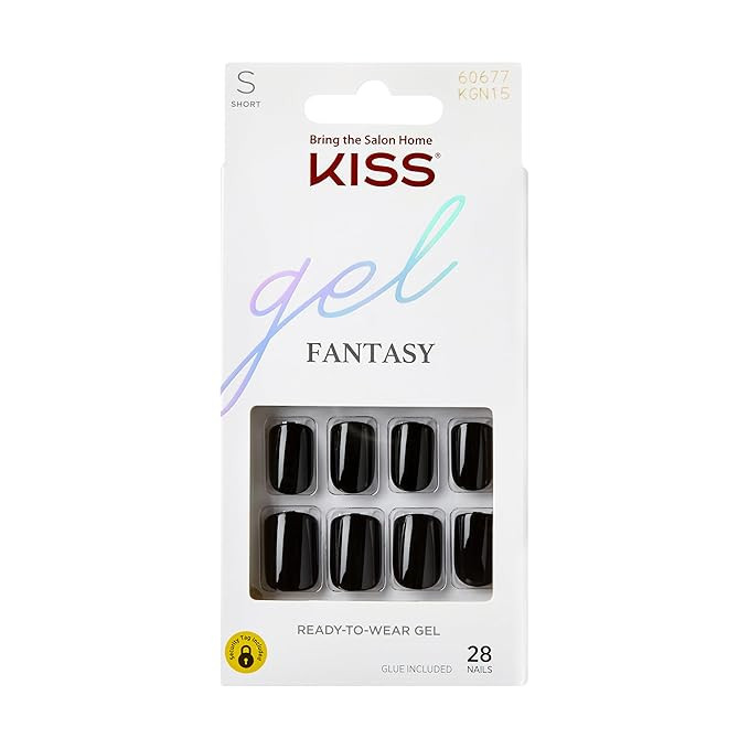 KISS Gel Fantasy Press On Nails, Nail glue included, 'Aim High', Black, Short Size, Squoval Shape... | Amazon (US)