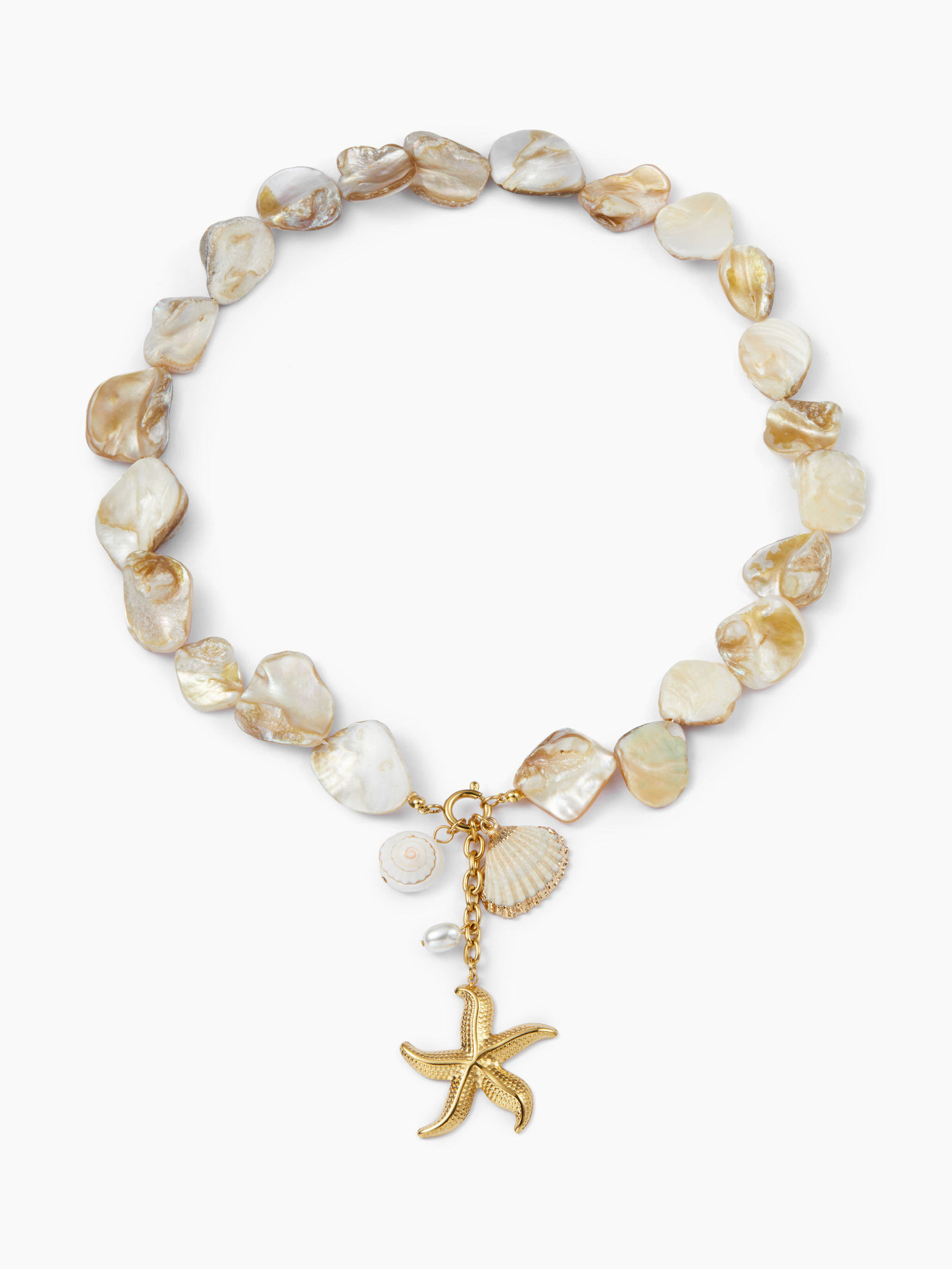 Stainless Steel STARFISH & SHELL & FAUX PEARL & STONE STAINLESS STEEL CHAIN NECKLACE For Vacation... | Cider