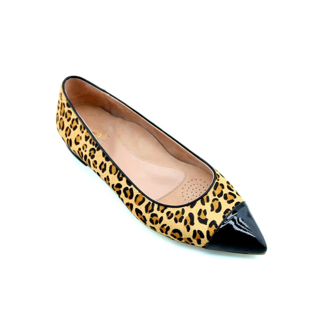 Fierce Leopard Haircalf Black Patent Leather Cap Toe Flat | ALLY Shoes