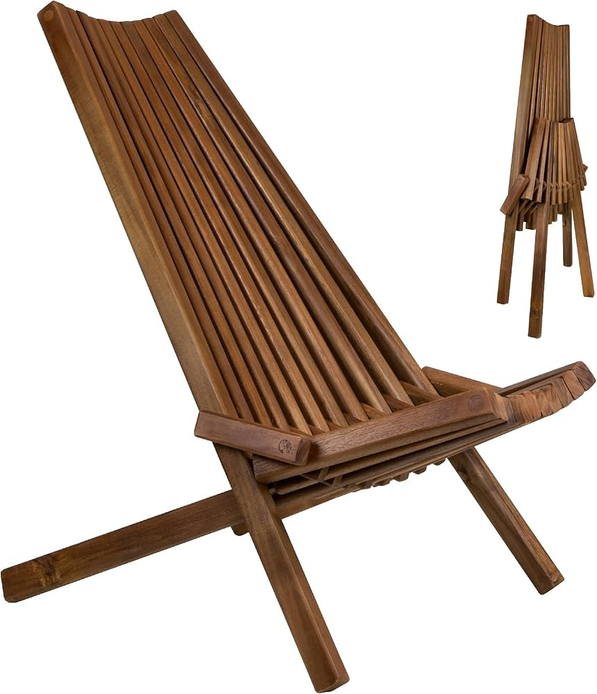 CleverMade Tamarack Folding Wooden Outdoor Chair -Stylish Low Profile Acacia Wood Lounge Chair fo... | Amazon (US)