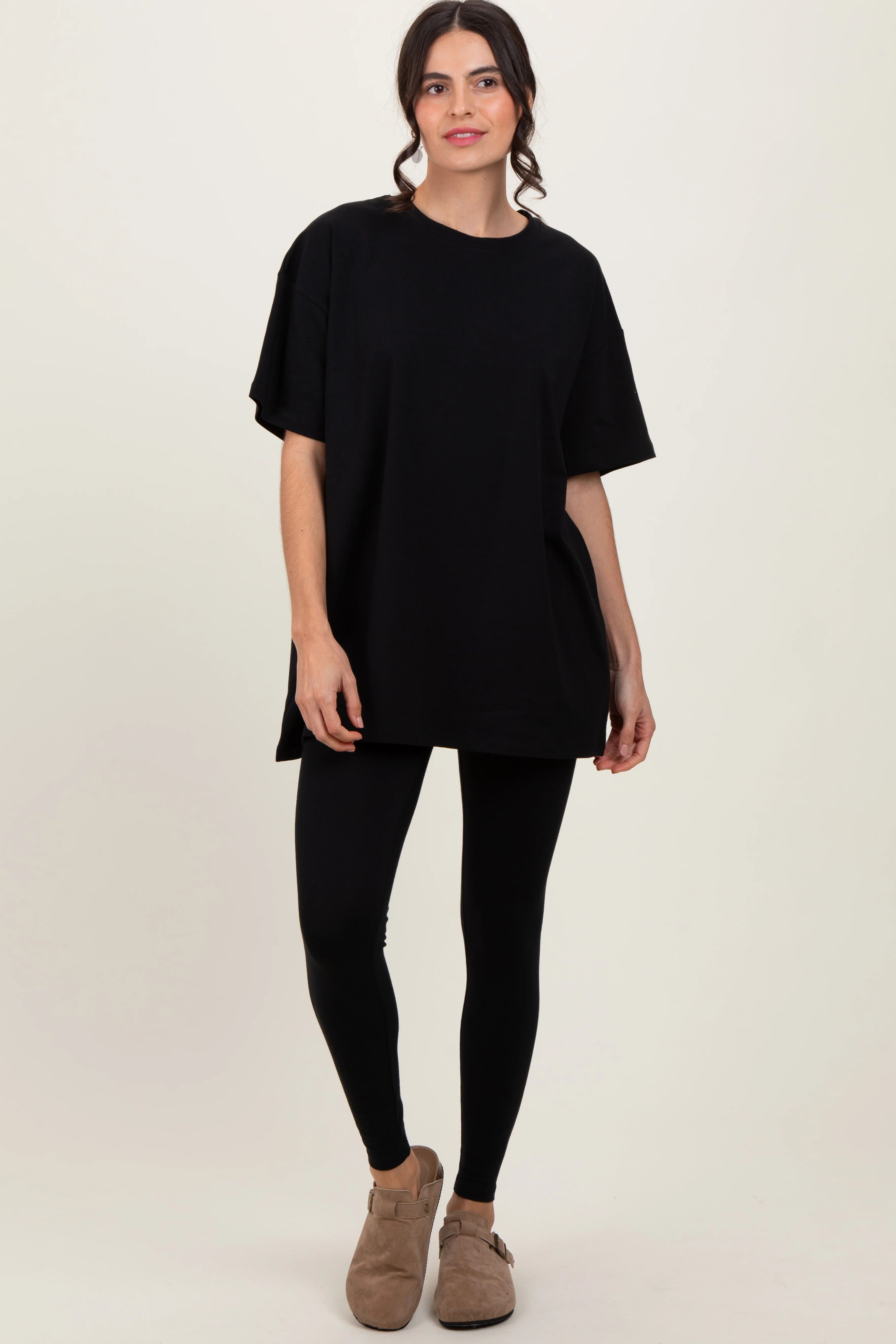 Black Oversized Crewneck Short Sleeve and Legging Set | PinkBlush Maternity