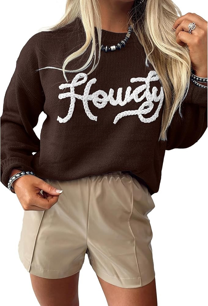 Urchics Womens Casual Pullover Sweater Bows Print Embroidered Graphic Western Sweater | Amazon (US)