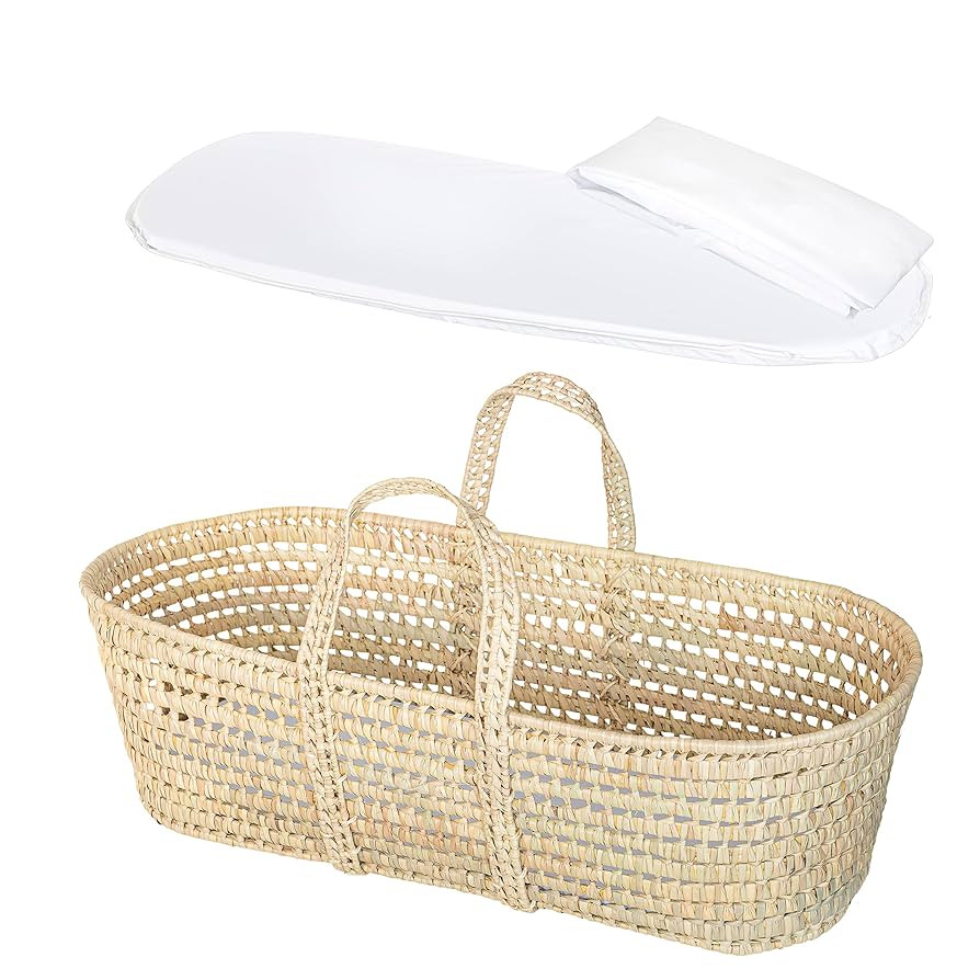 Baby Wicker Moses Basket, Natural Look Baby Basket - Baby Carrier with Mattress and Sheet | Amazon (US)