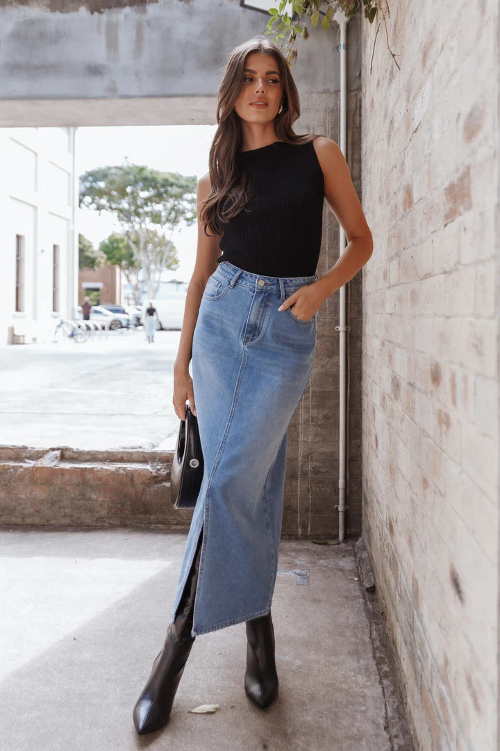 Dana Denim Midi Skirt - Blue Wash | Petal & Pup (US)