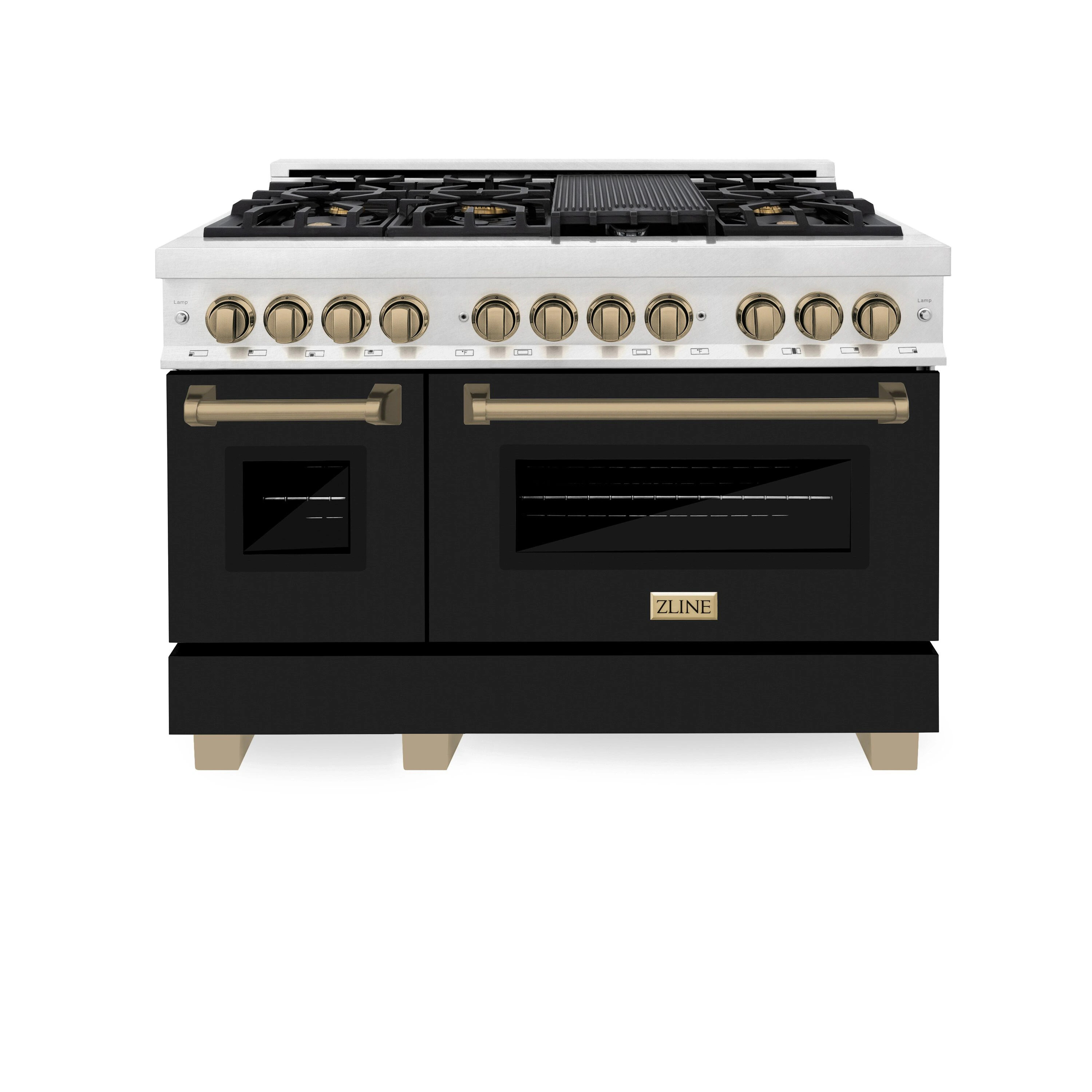 ZLINE KITCHEN & BATH Legacy 48-in Standard 4-cu ft / 2-cu ft Convection Oven Freestanding Double Oven Dual Fuel Range Satin Stainless Steel, Black | Lowe's