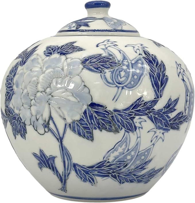 Galt International 8" Blue & White Floral Chinoiserie Jar w/Lid Decorative Ginger Jar Centerpiece... | Amazon (US)