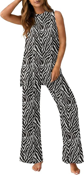 PrinStory Womens Pajamas Sets 2 Piece Soft Pjs for Women Sleeveless Pajama Set Summer Loungewear ... | Amazon (US)