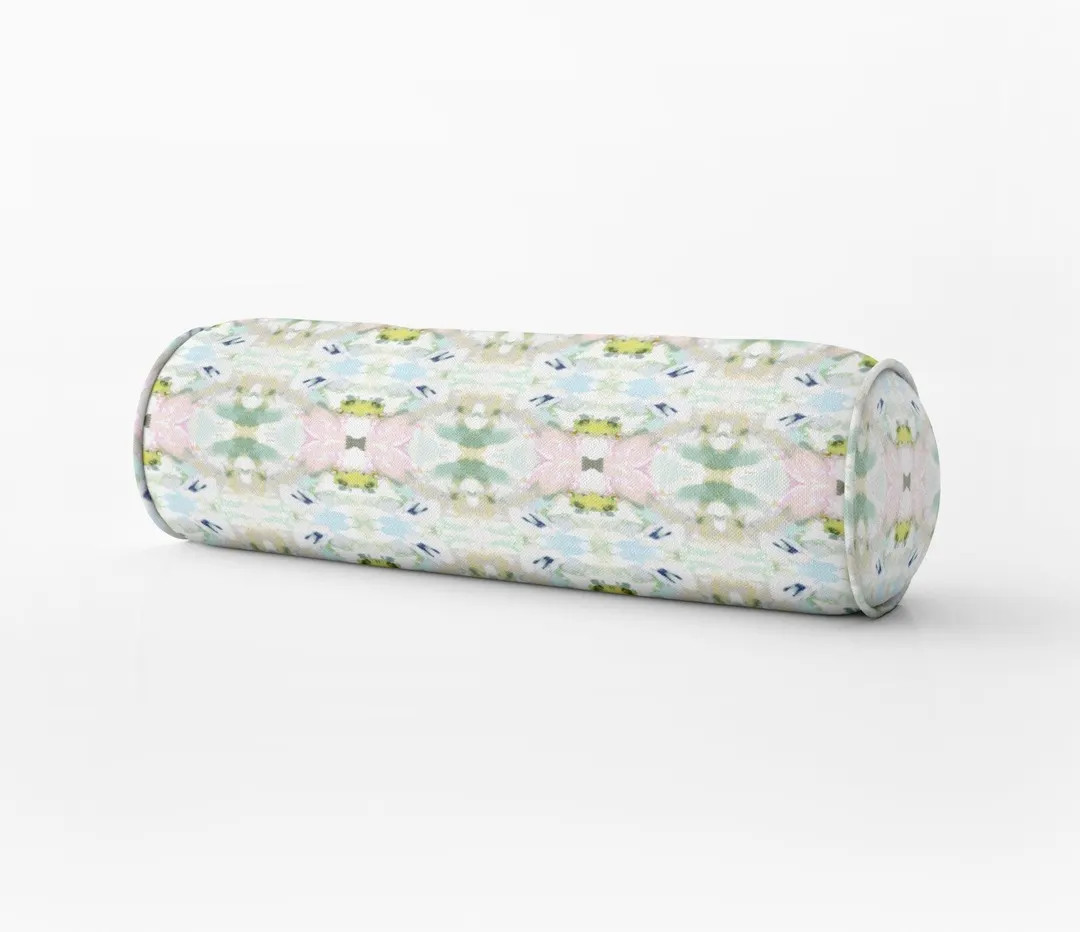 NEW Designer painterly round bolster aqua bolster pillow Long lumbar painterly bolster blush pink... | Etsy (Global)