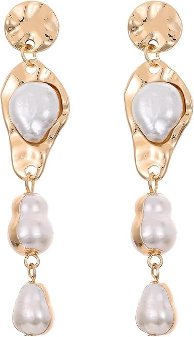 Statement Pearl Dangle Earring Luxury Chandelier Earring Gold and Pearl Earring Organic Style Ear... | Amazon (US)