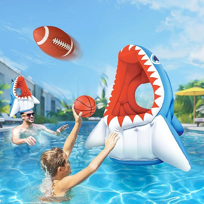 iPlay, iLearn Kids Shark Pool Toy, 3-in-1 Inflatable Pool Game Basketball Football Hoop Balls Tos... | Amazon (US)