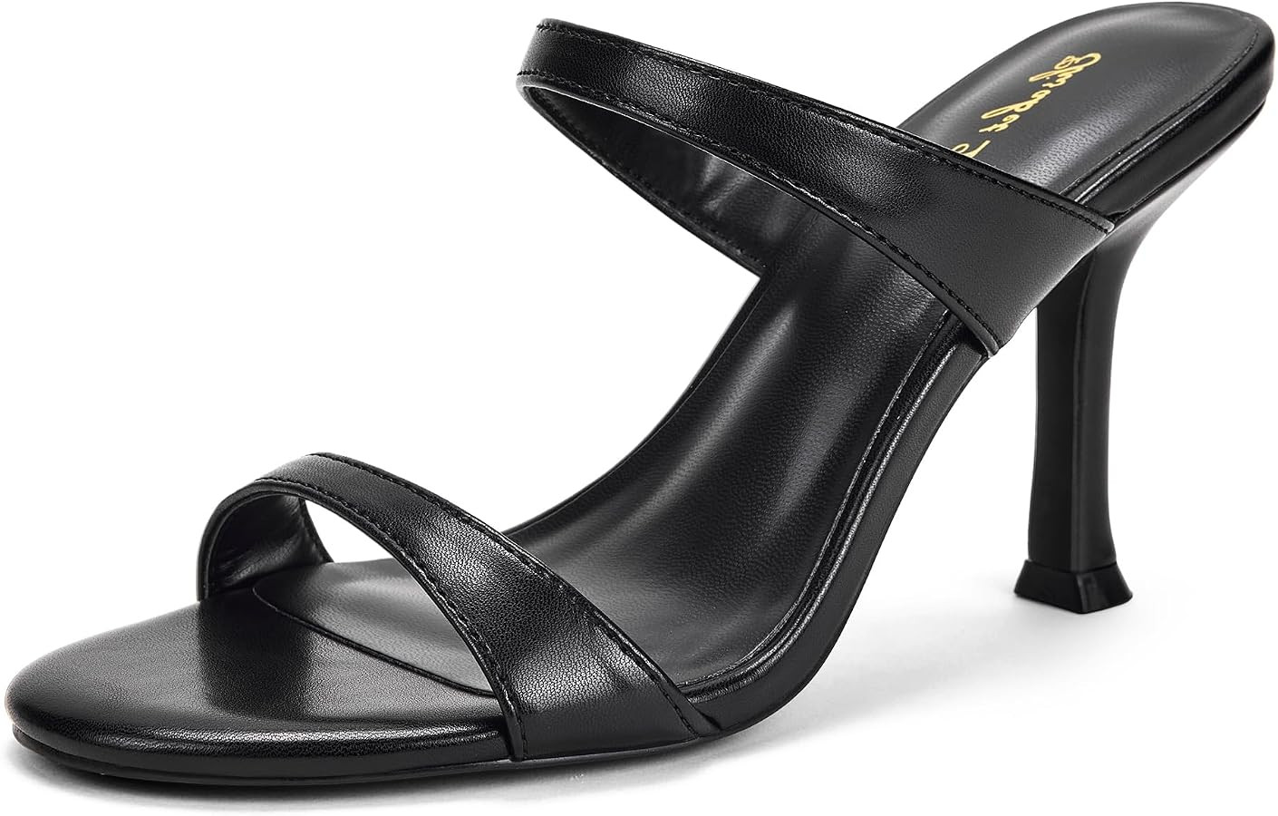 Elisabet Tang Women's Elegant 3.4 Inch Sandals Minimalist Two Strap Slip On Round Toe Stilettos C... | Amazon (US)