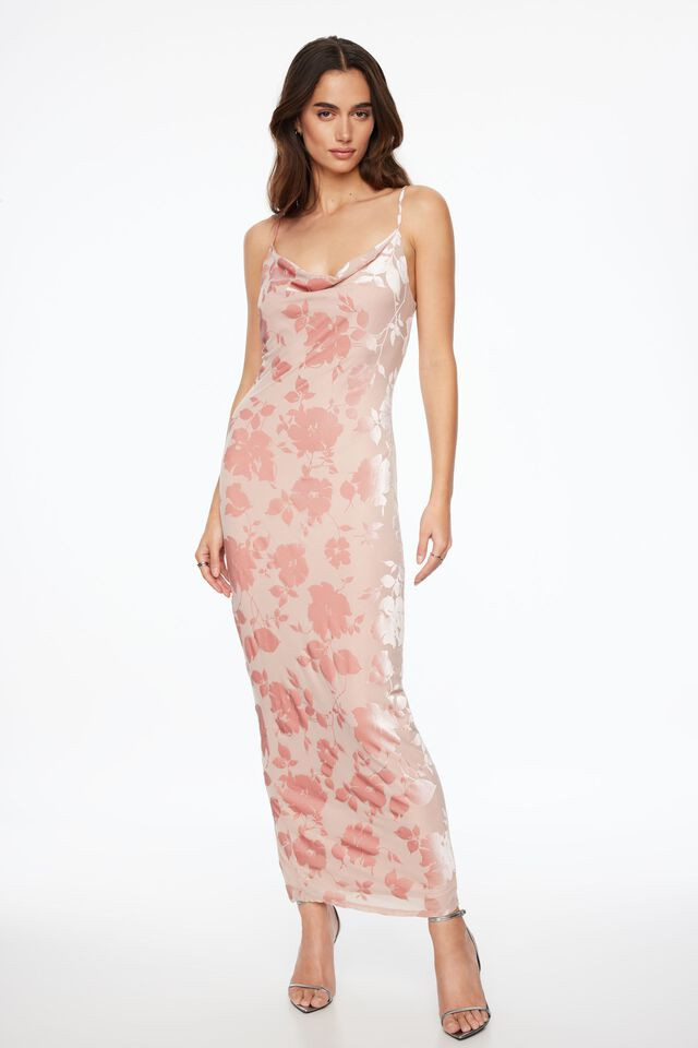 Burnout Cowl Neck Midi Dress | Dynamite Clothing