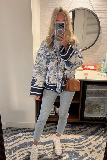 Amazon blue and white jacket, size small! 

Levi jeans size 25.

Converse tts, I am wearing size 8! 

#LTKfindsunder50 #LTKsalealert