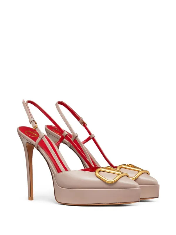 Valentino Garavani VLogo Signature 120mm Slingback Pumps | Neutrals | FARFETCH | Farfetch Global