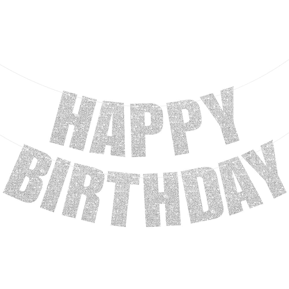 Silver Glitter Happy Birthday Banner Sign Wall Door Banners for Women Men Boys Girls Birthday Par... | Amazon (US)