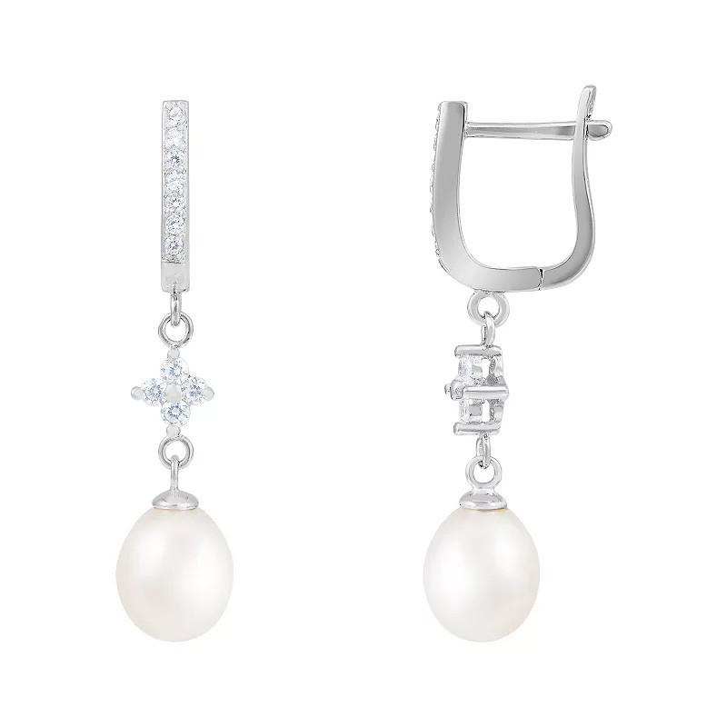 Splendid Pearls Sterling Silver Freshwater Pearl & Cubic Zirconia Dangle Earrings, Women's | Kohl's