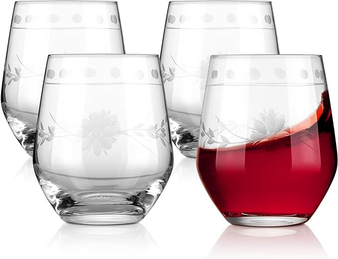 Delight Glasses, 15 ounces, Set of 4, Unique Vintage Style Glass Set with Decorative Etching, Dis... | Amazon (US)