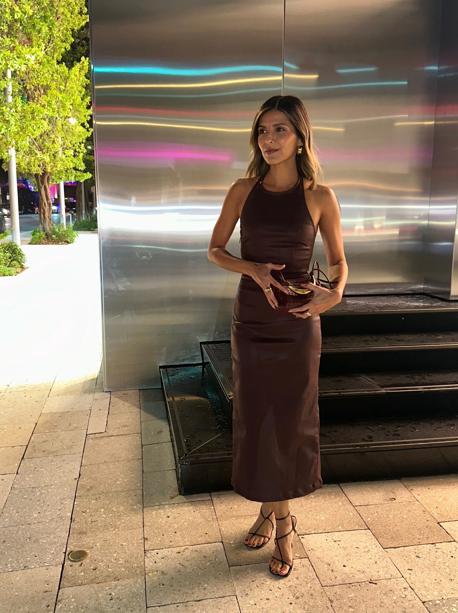 A chic faux-leather dress 